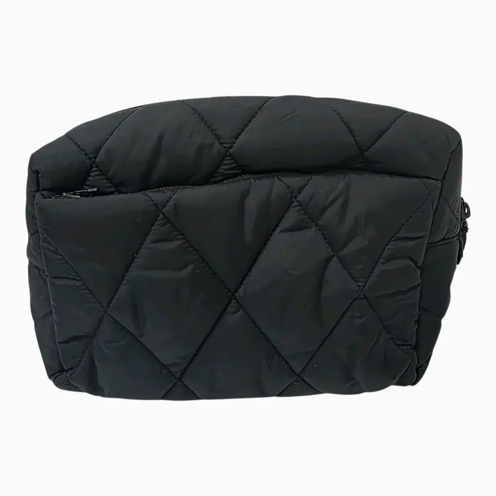 Vera Bradley Black Quilted Cosmetic Bag Travel Makeup Zip Pouch Organizer NWOT